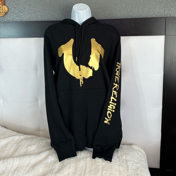 True Religion Black Graffiti Hoodie black and gold Small - Picture 14 of 16